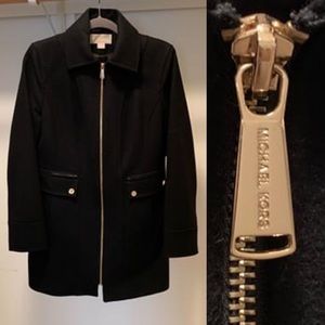 Michael Kors Black Wool Coat Gold Accents Size 8